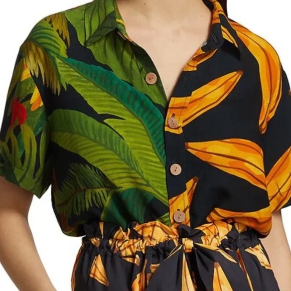 Farm Rio Cocoa Forest Ripe Bananas Shirt and Shorts set - Picture 1 of 4